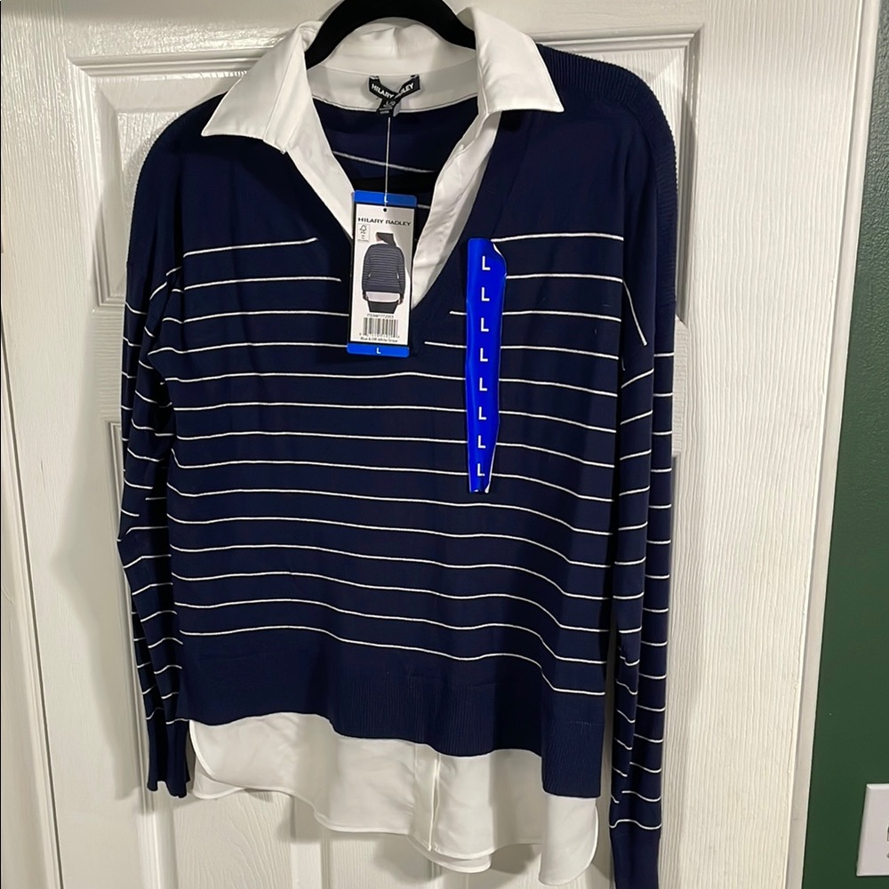 Hilary Radley Blue and White Striped Sweater